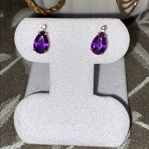 Gorgeous 14k pear-shaped Amethyst & Diamond earrings